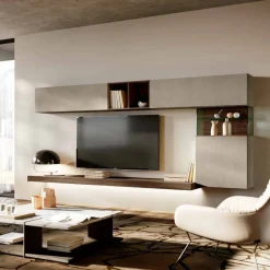 Parete attrezzata sospesa moderna con teca in vetro disponibile in vari colori