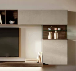 Parete attrezzata sospesa moderna con teca in vetro disponibile in vari colori