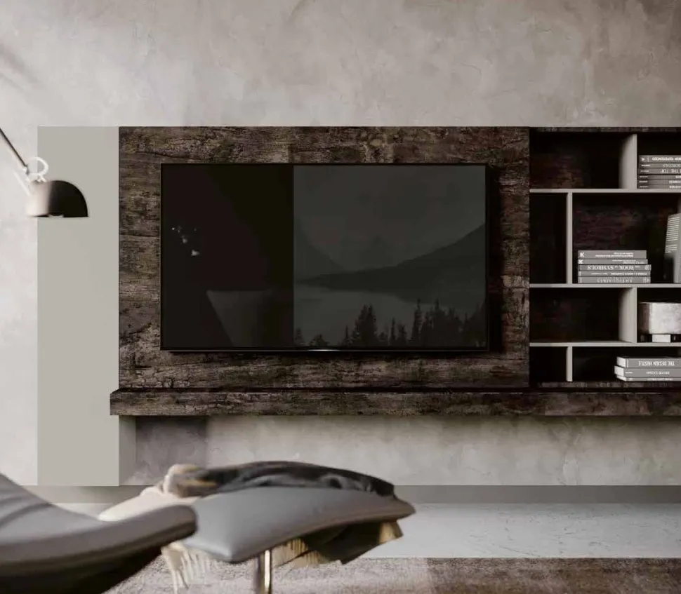 Parete attrezzata sospesa moderna con anta scorrevole porta tv disponibile in vari colori
