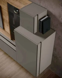 Parete attrezzata sospesa moderna doppia profondità con anta scorrevole porta tv disponibile in vari colori