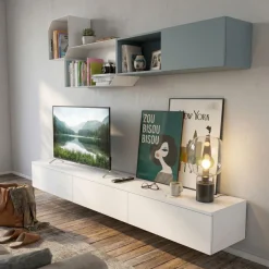 Parete Attrezzata Sospesa Moderna - Colori Personalizzabili e Pensili in Lamiera
