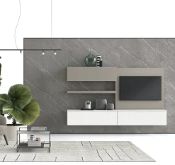Parete attrezzata sospesa Slide con pannello porta TV disponibile in vari colori