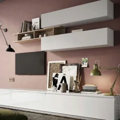 Parete attrezzata Vania linea Arte in finitura Bianco Lucido e Rovere Cadiz