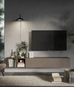 Parete attrezzata Yana linea Arte in finitura Rovere Mercure e Argilla