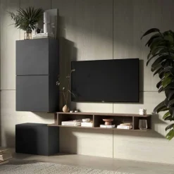 Parete attrezzata Zakia linea Arte in finitura Rovere Mercure e Lava
