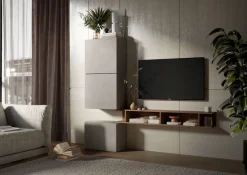 Parete attrezzata Zakia linea Arte in finitura Rovere Mercure e Argilla