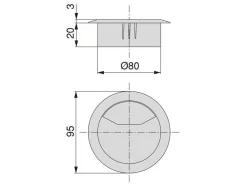 Passacavo circolare montaggio a incasso diametro 80 mm disponibile in 3 colori