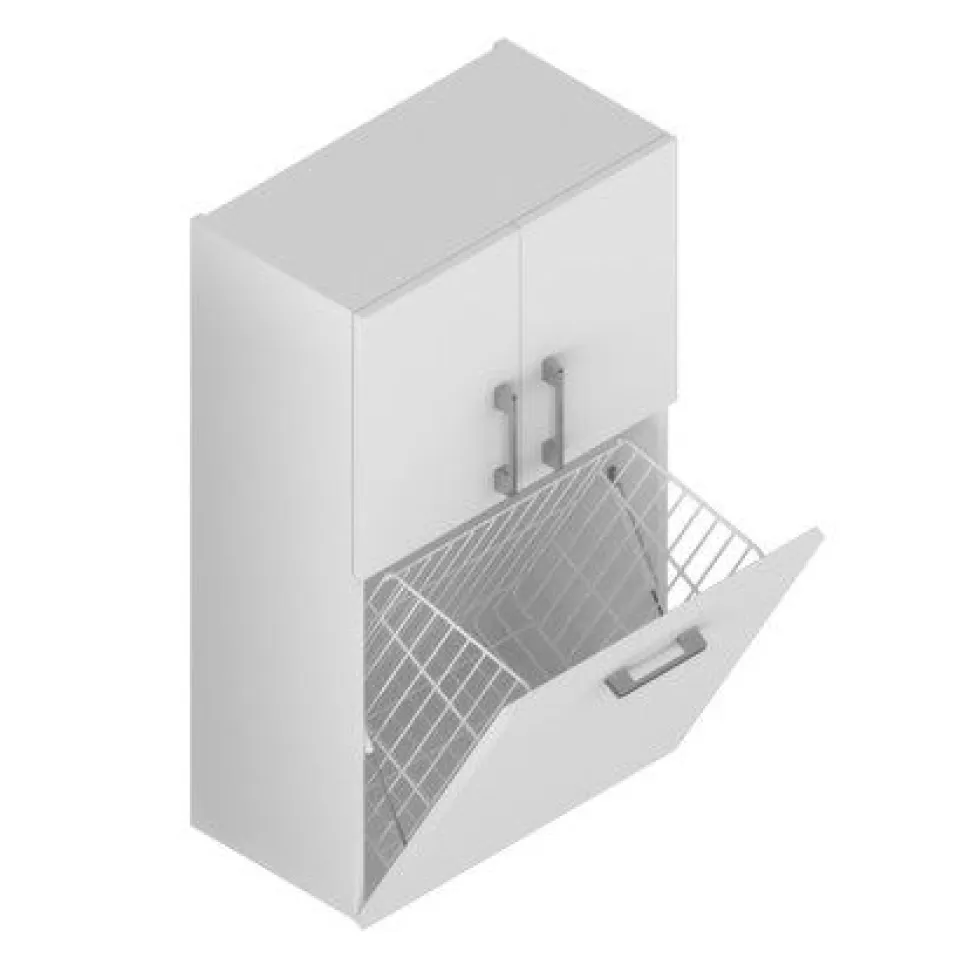 Pensile Bagno sospeso 2 ante battenti e anta ribalta con cesto portabiancheria disponibile in vari colori