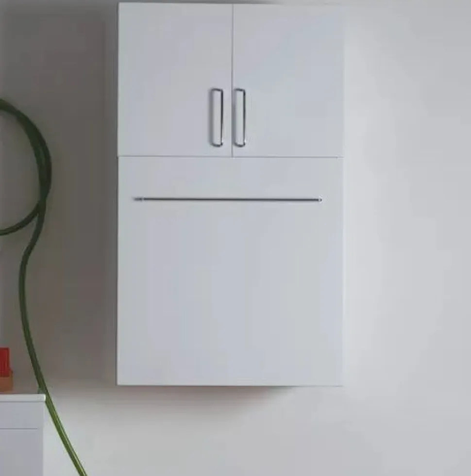 Pensile Bagno sospeso 2 ante battenti e anta ribalta con cesto portabiancheria disponibile in vari colori