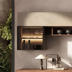 Pensile cubo con anta in vetro bronzato e telaio in alluminio per soggiorno moderno