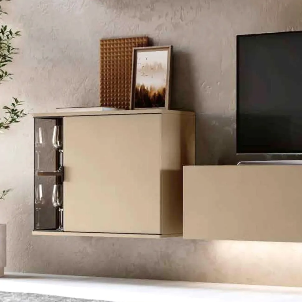 Pensile Cubo sospeso con inserto in vetro fumè disponibile in vari colori