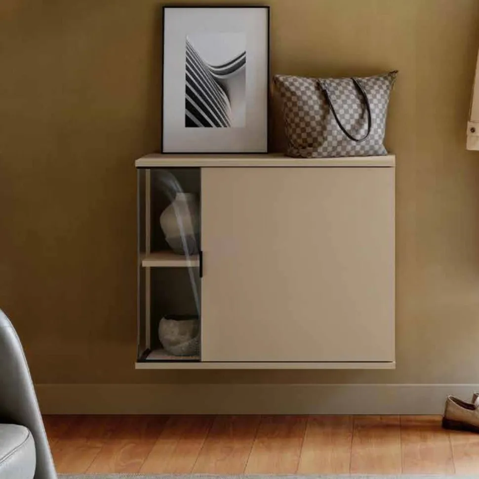 Pensile Cubo sospeso con inserto in vetro fumè disponibile in vari colori