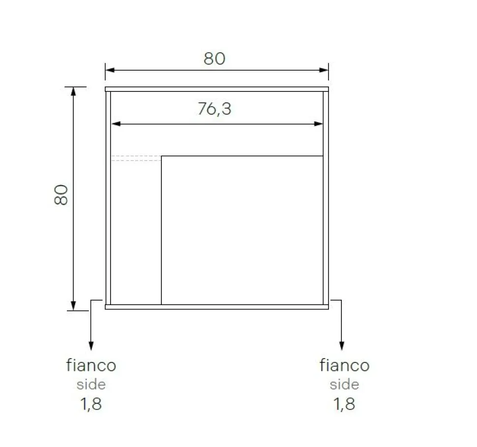 Pensile cubo sospeso Grigio cenere cannettato con vano a giorno e anta battente disponibile in vari colori