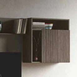Pensile cubo sospeso Grigio cenere cannettato con vano a giorno e anta battente disponibile in vari colori