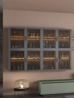 Pensile libreria sospesa moderna con anta in vetro e Telaio in alluminio disponibile in varie misure