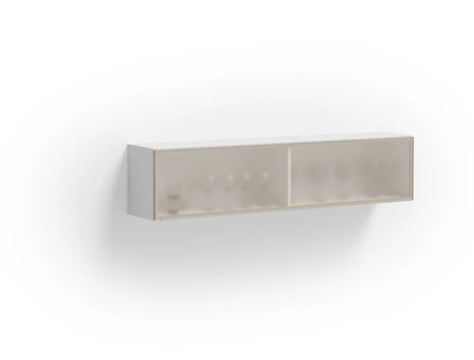 Pensile sospeso con vetro cannettato e telaio in alluminio disponibile in 4 misure e 30 colori