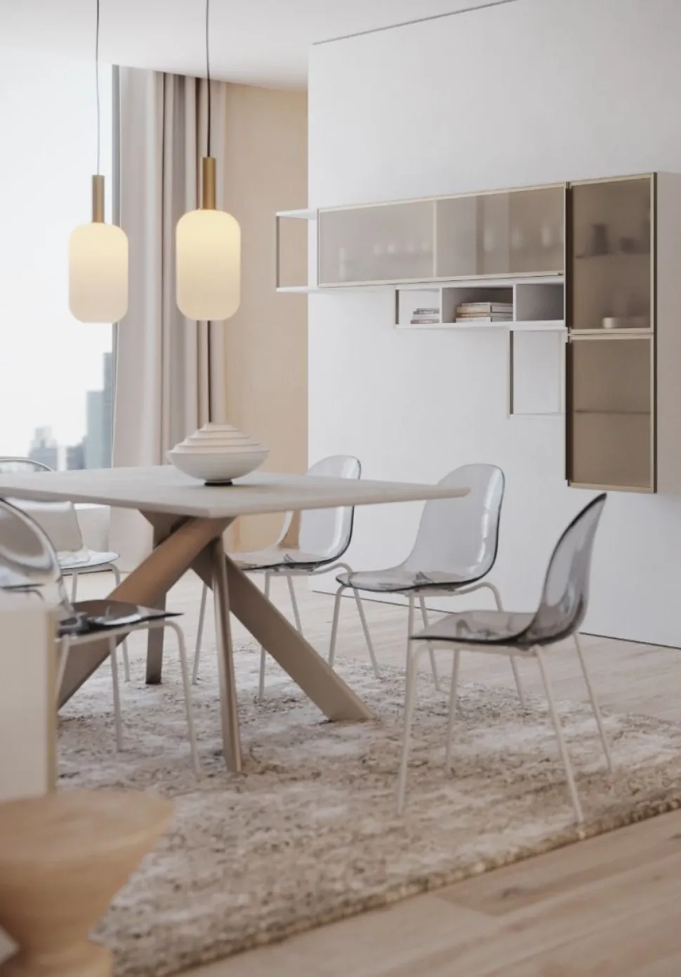 Pensile sospeso con vetro cannettato e telaio in alluminio disponibile in 4 misure e 30 colori