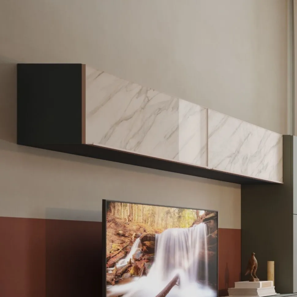 Pensile sospeso con vetro cannettato e telaio in alluminio disponibile in 4 misure e 30 colori