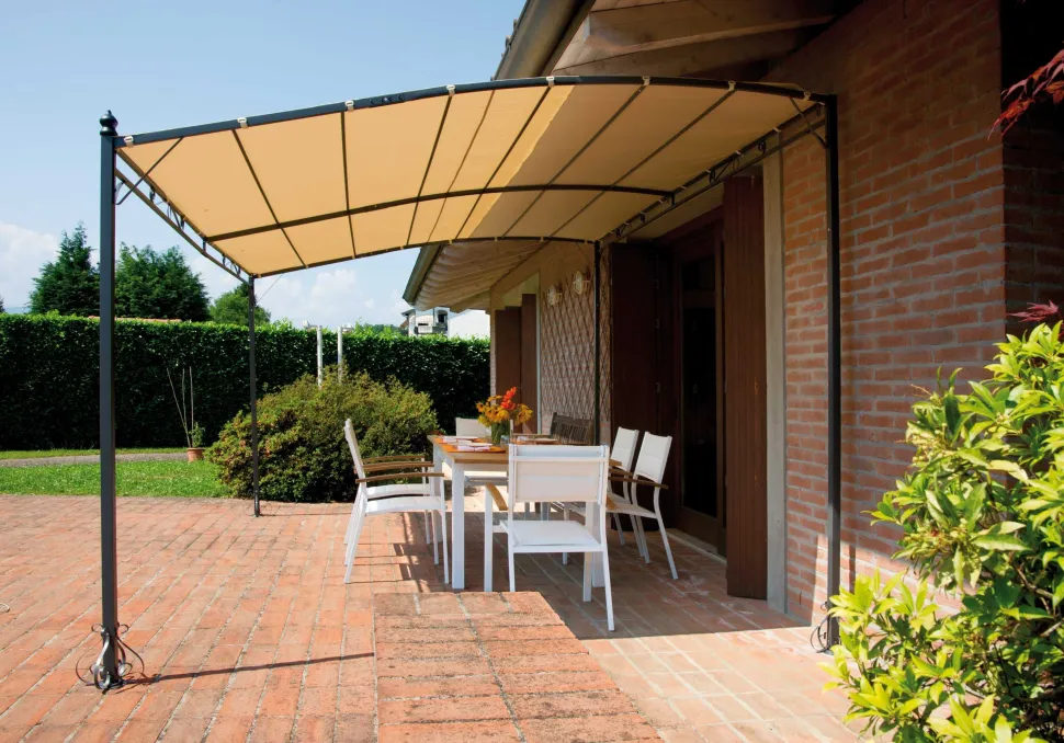 Pergola a Parete 4x3 m Struttura in Ferro Antracite Telo Sabbia