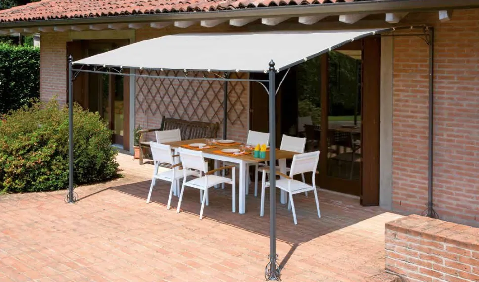 Pergola a Parete 4x3 m Struttura in Ferro Antracite Telo Sabbia