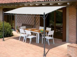 Pergola a Parete 4x3 m Struttura in Ferro Antracite Telo Sabbia