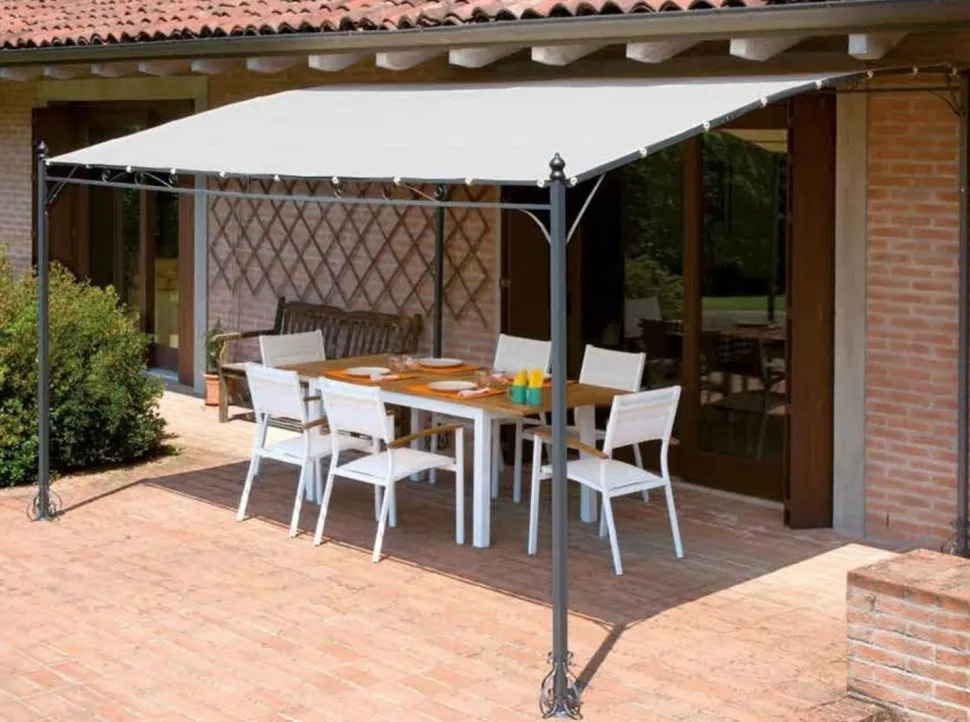 Pergola a Parete 4x3 m Struttura in Ferro Antracite Telo Sabbia