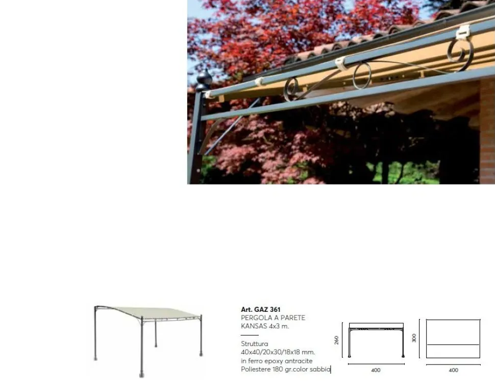 Pergola a Parete 4x3 m Struttura in Ferro Antracite Telo Sabbia
