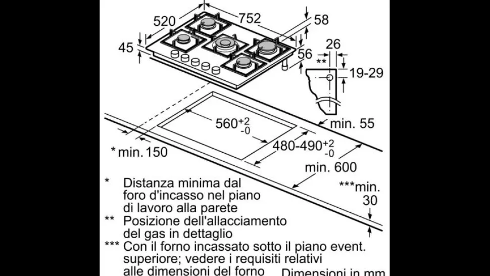 Piano cottura 5 Fuochi a gas Bosch PPQ7A2B20