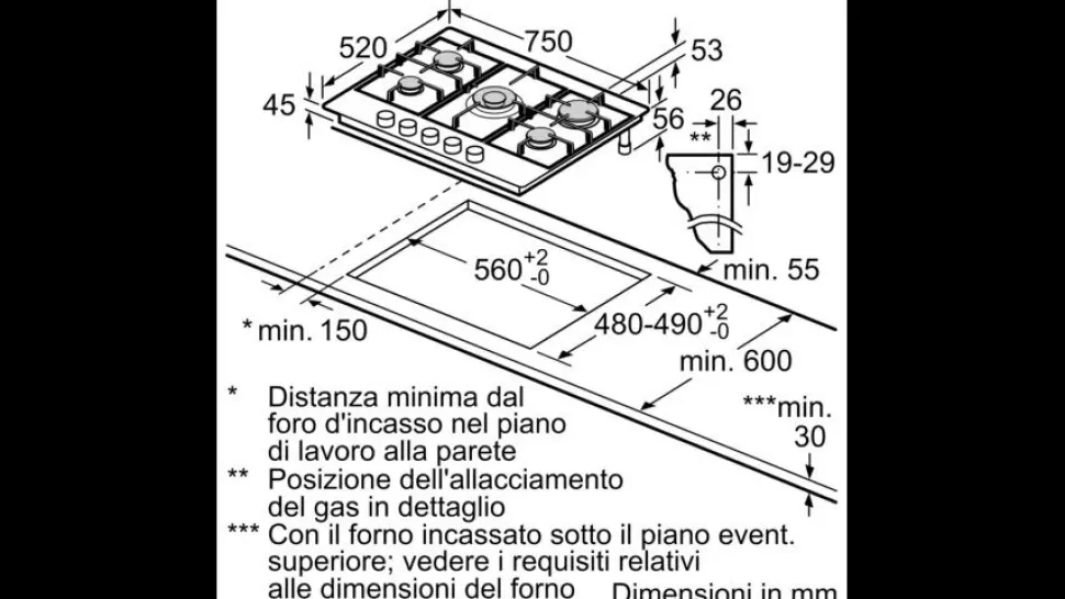 Piano cottura 5 Fuochi a gas Bosch PCQ7A5M90