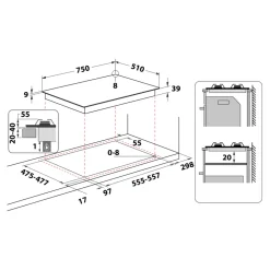 Piano cottura 5 Fuochi a Gas Hotpoint PCN75T(AV)R/HA
