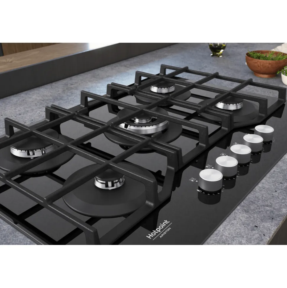 Piano cottura 5 Fuochi a Gas Hotpoint HAGS72F/BK