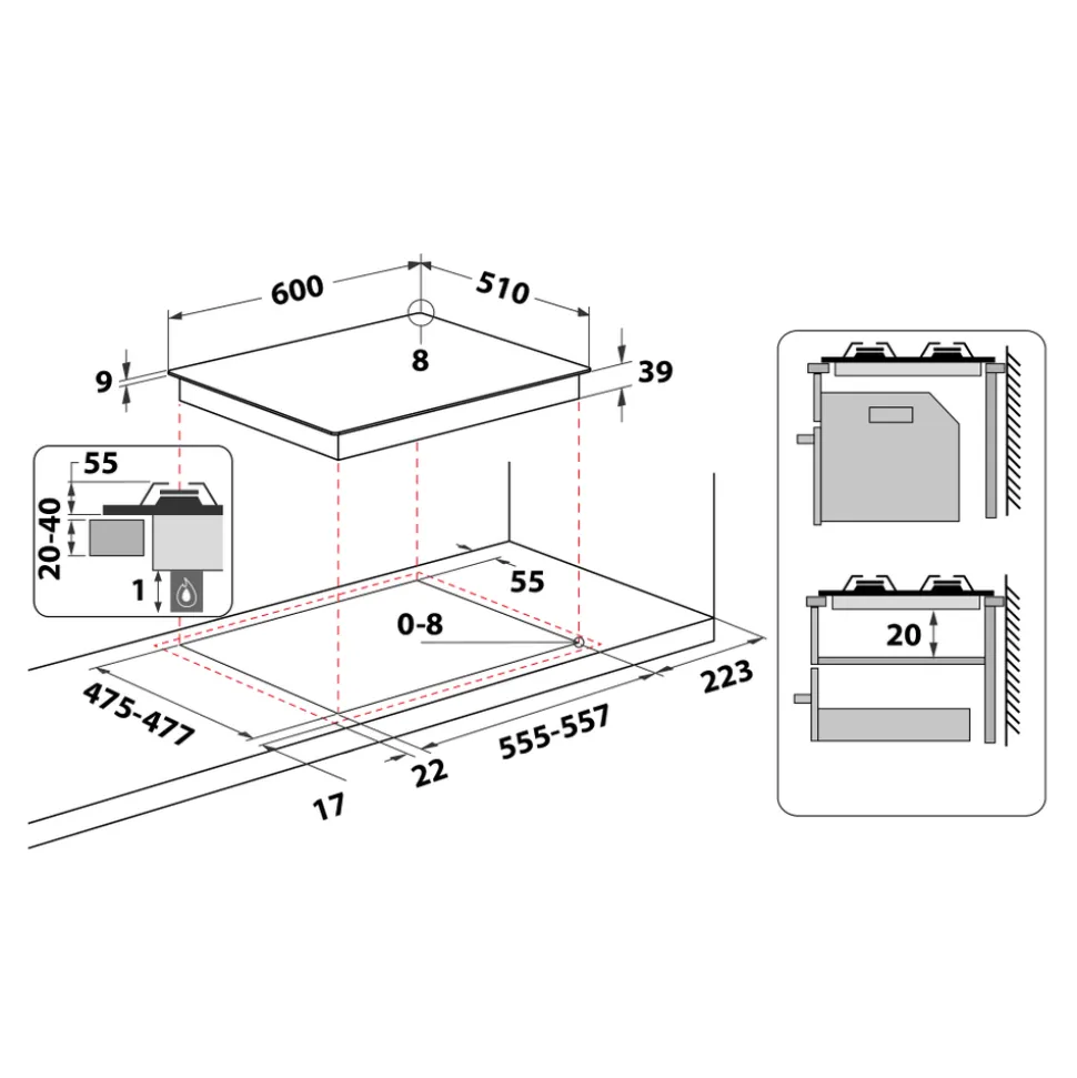 Piano cottura 4 Fuochi a Gas Hotpoint PCN641T/IX/HA