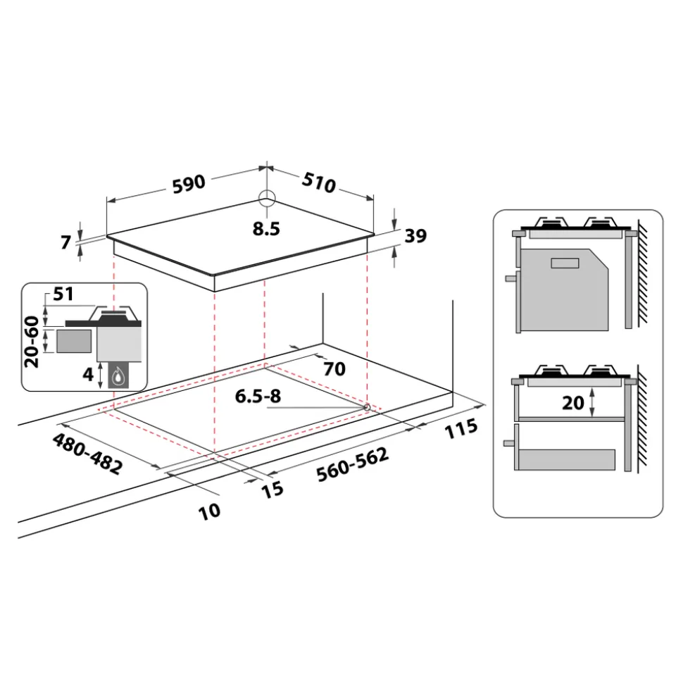 Piano cottura 4 fuochi a Gas Whirlpool GMAL6422/IXL