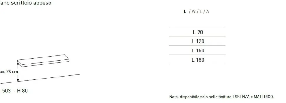 Piano Scrittoio sospeso spessore 8 cm varie Misure e Colori