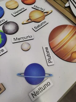 Planetario sistema solare in legno serigrafato colorato