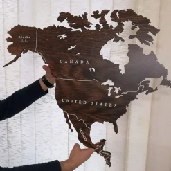 Planisfero da parete in tre misure effetto wenge con scritte