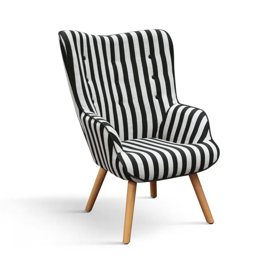 Poltrona imbottita in tessuto a righe Olivia