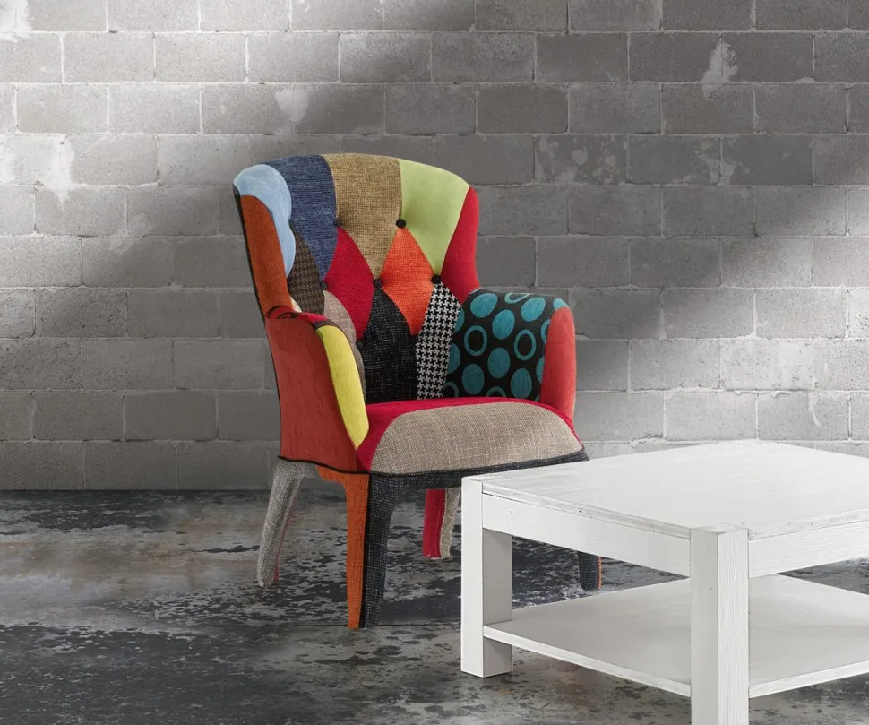 Poltrona imbottita in tessuto Patchwork Amalia