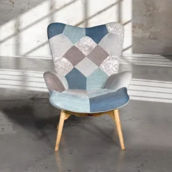Poltrona imbottita in tessuto Patchwork Dalì Azzurra