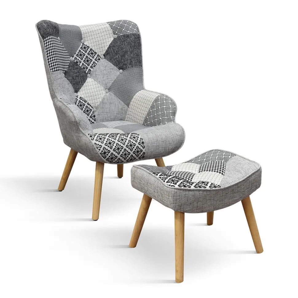 Poltrona imbottita in tessuto Patchwork Black