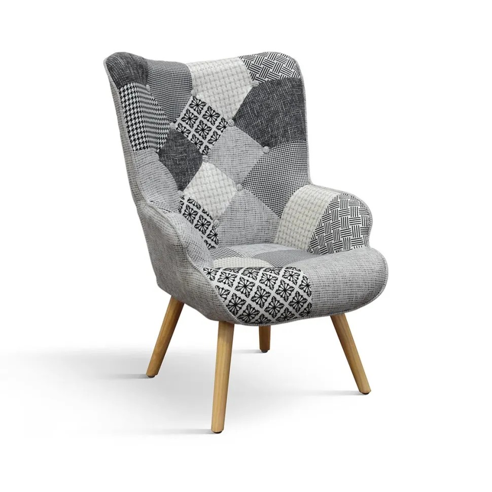 Poltrona imbottita in tessuto Patchwork Black
