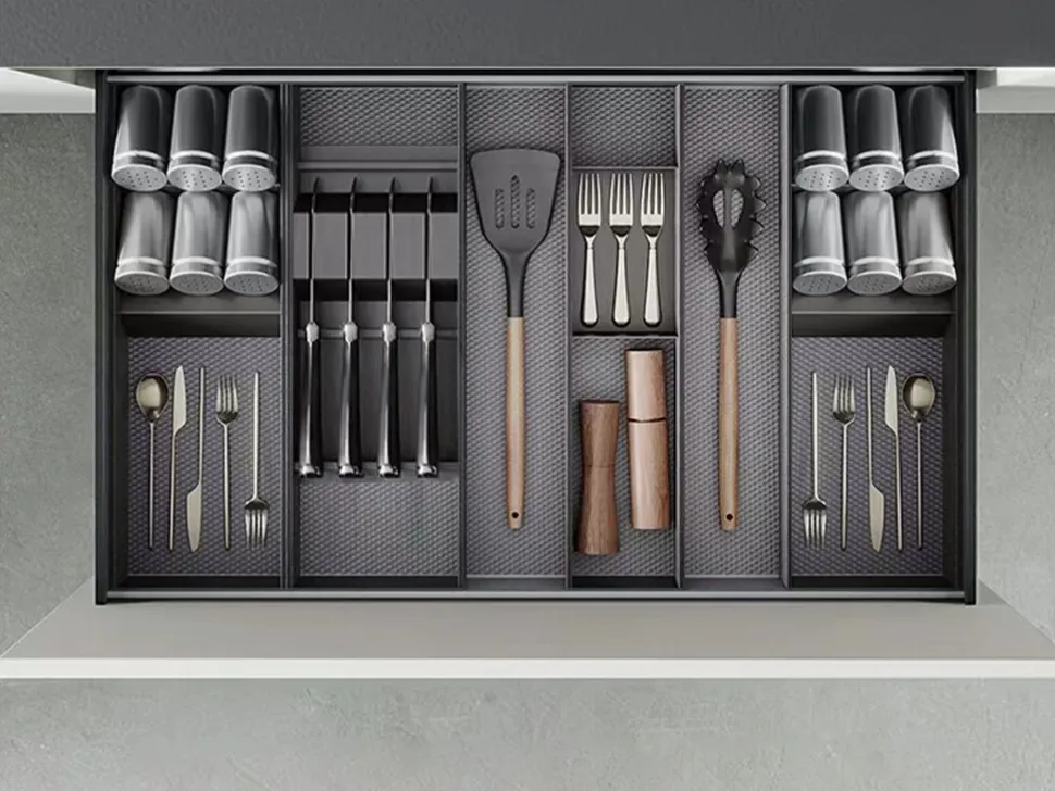 Portacoltelli per cassetto Orderbox, 150x470 mm, Acciaio e Legno, Grigio antracite