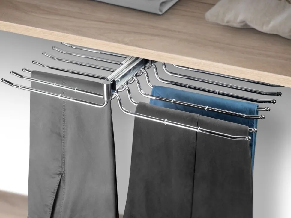 Porta pantaloni estraibile doppio per armadio in Acciaio e Tecnoplastica finitura Cromato lucido