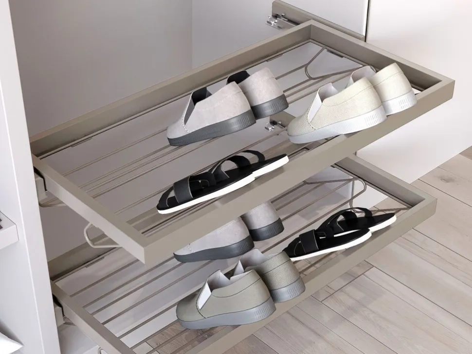 Porta scarpe regolabile in metallo e telaio scorrevole a chiusura ammortizzata per armadio disponibile in 2 colori e 3 misure