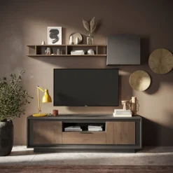 Porta Tv 2 ante battenti e 1 cassetto linea Natural in finitura Lava e Rovere Mercure