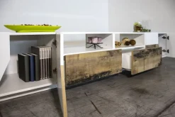 Porta tv 4 ante e 2 cassetti linea Galassia in finitura Bianco Lucido e Acero Pereira