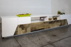 Porta tv 4 ante e 2 cassetti linea Galassia in finitura Bianco Lucido e Acero Pereira