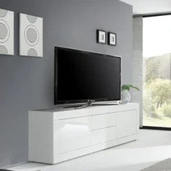 Porta TV 2 ante e 2 cassetti linea Basic colore Bianco laccato lucido