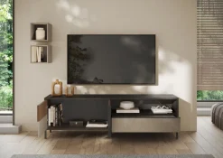 Porta Tv 2 ante e 1 cassetto L 206 con serigrafia linea Sierra finitura Lava, Argilla e Rovere Mercure