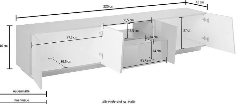 Porta Tv 4 ante e 1 cassetto linea Virgola in Bianco Lucido